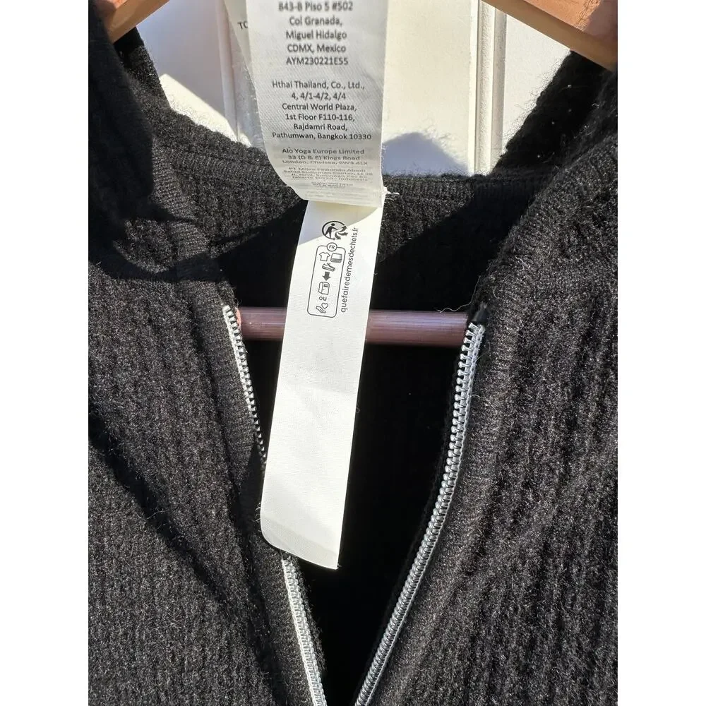 Alo Yoga Cashmere Plush Waffle Full Zip Hoodie Black Size Small $348 EUC Crop - Picture 8 of 16